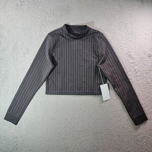NWT Antonio Melani Cropped Top Women Large Fitted Stretch Black Gray Houndstooth